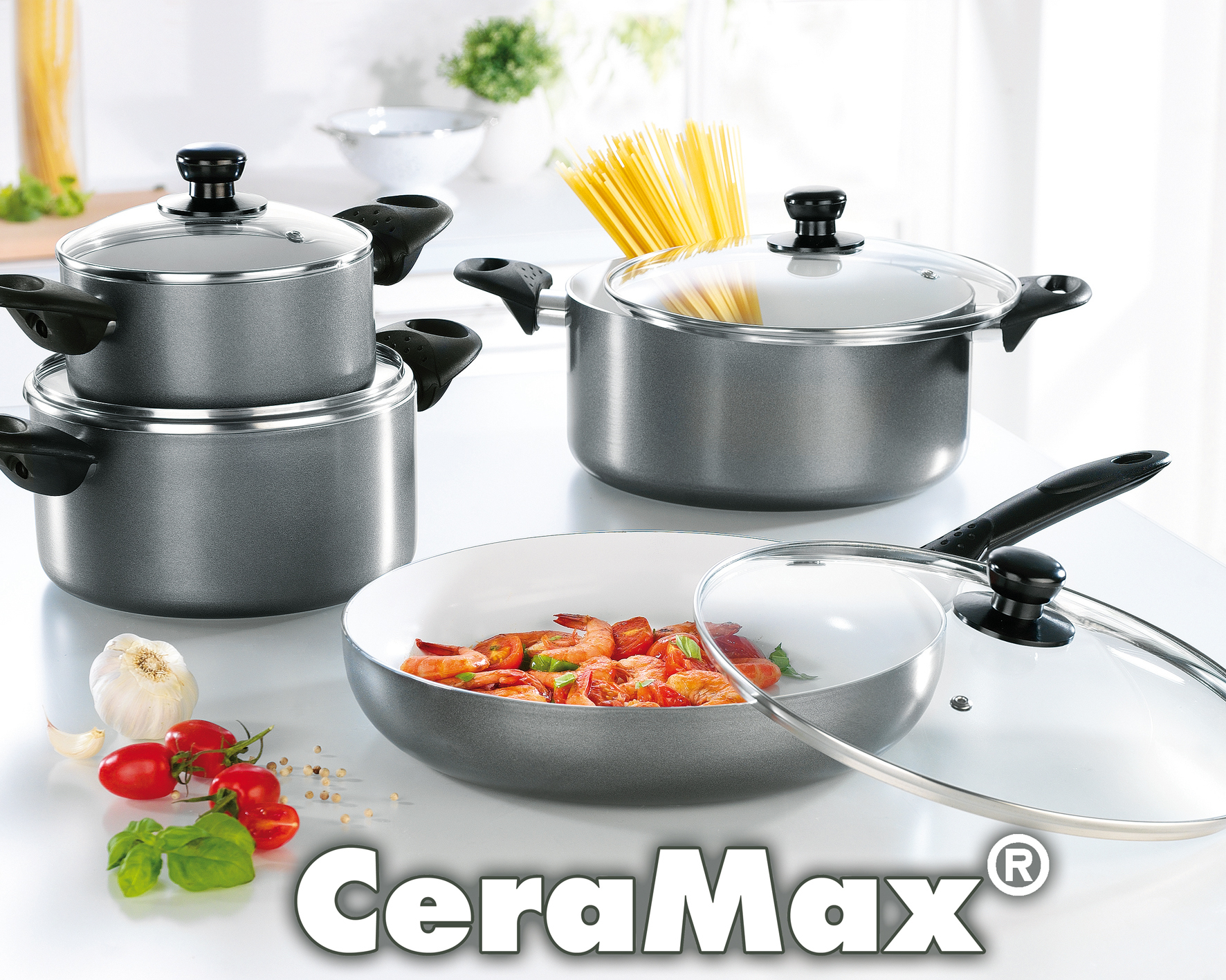 Ceramax® 3-delige pannenset, 's werelds nieuwste technologie voor energiezuinig, heerlijk én gezond koken!